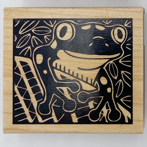 Wooden Rubber Ink Stampers Peacock Feather, Frog, Think Happy Be Happy Stampers - Picture 3 of 11